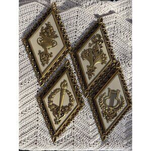 VTG Homco Dart Wall Decor Gold Baroque Plaque Hollywood Regency Set of 4 USA 70s